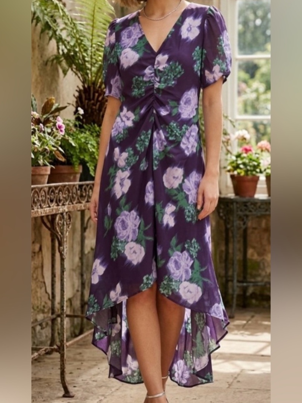 a new day Purple Floral Ruched Midi Dress